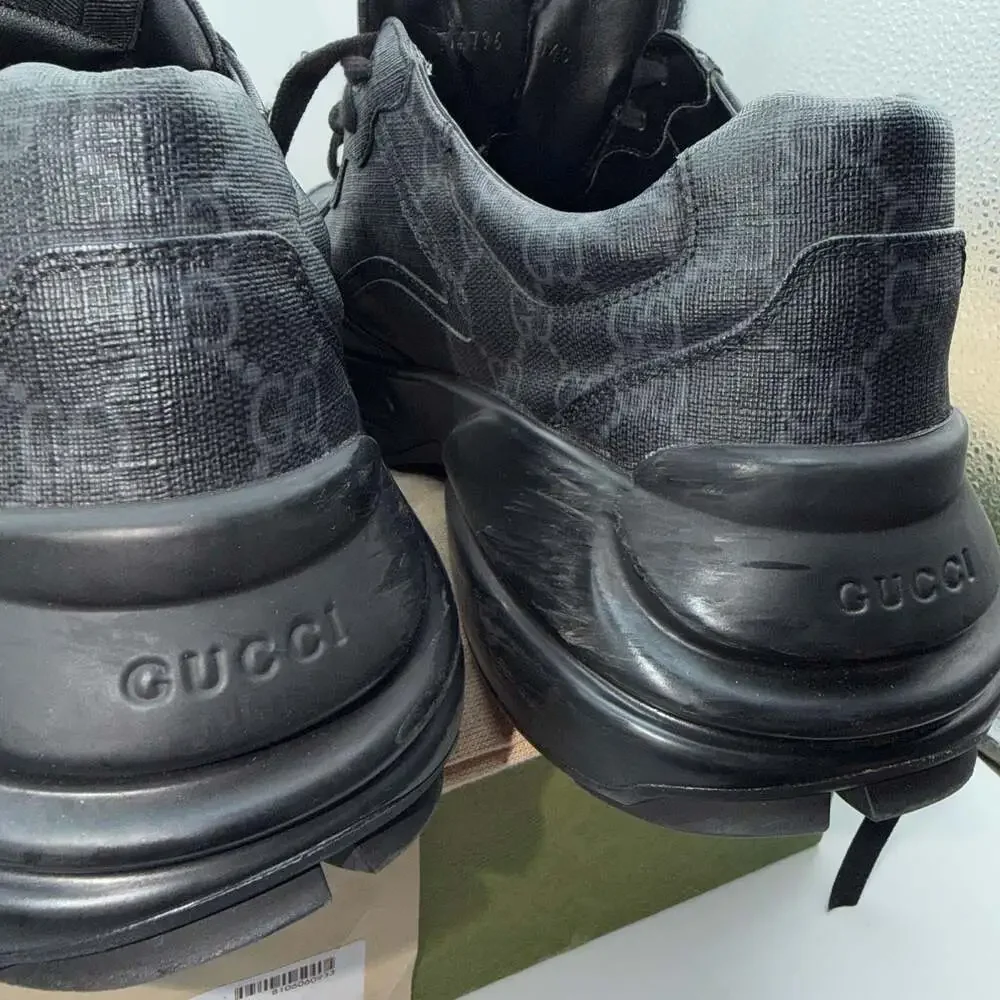 Gucci GG Rhyton Black Monogram Canvas Sneakers 704796 KGD00 1000